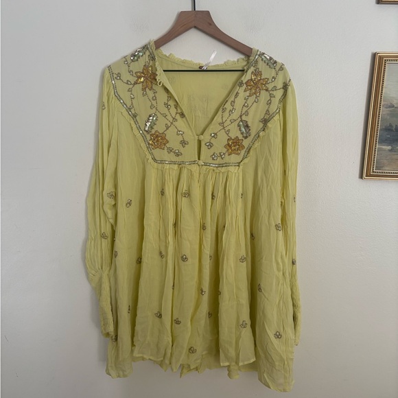 Free People Bali Golden Sun Mini Dress Jeweled Boho Chic Women’s Medium NWOT - Picture 2 of 10